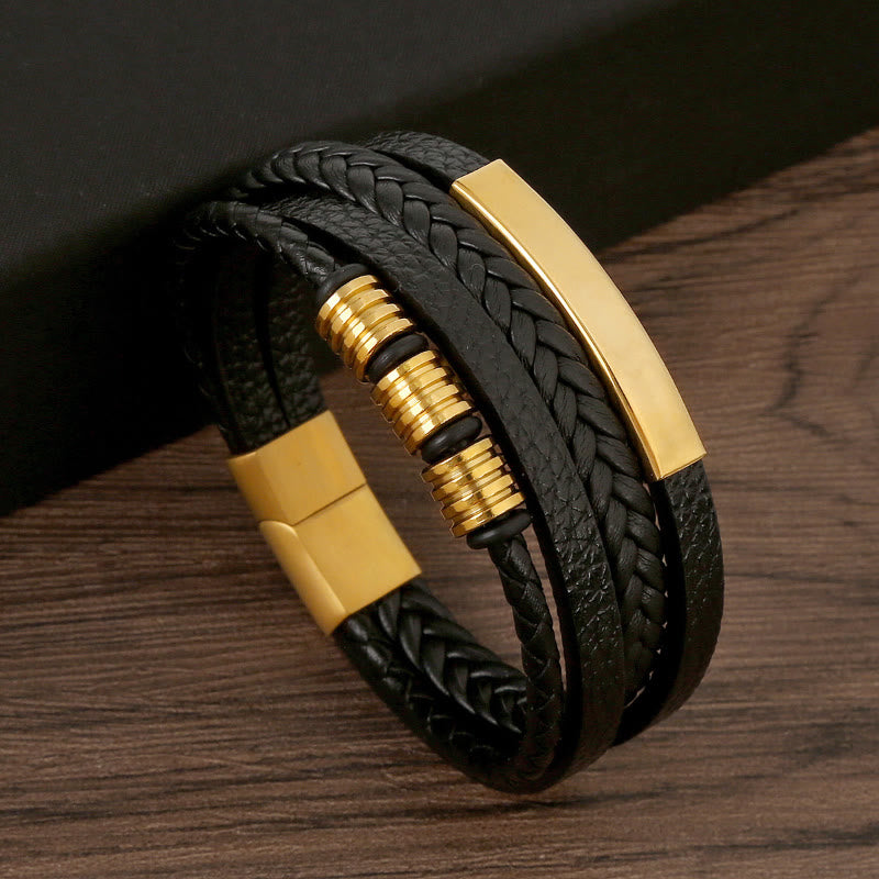 FuAttract Confidence & Strength Zinc Alloy Magnetic Clasp Fashion Woven Leather Bracelet - Golden - 23cm - image 6