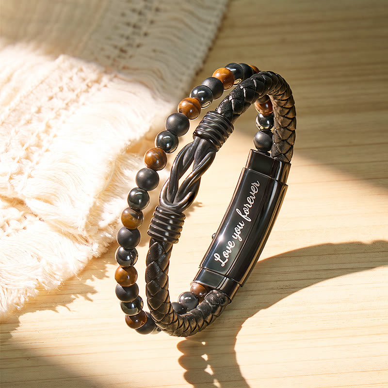 FuAttract Strength & Grounding Energy Tiger's Eye Hematite Black Obsidian Triple Protection Leather Bracelet - image 9