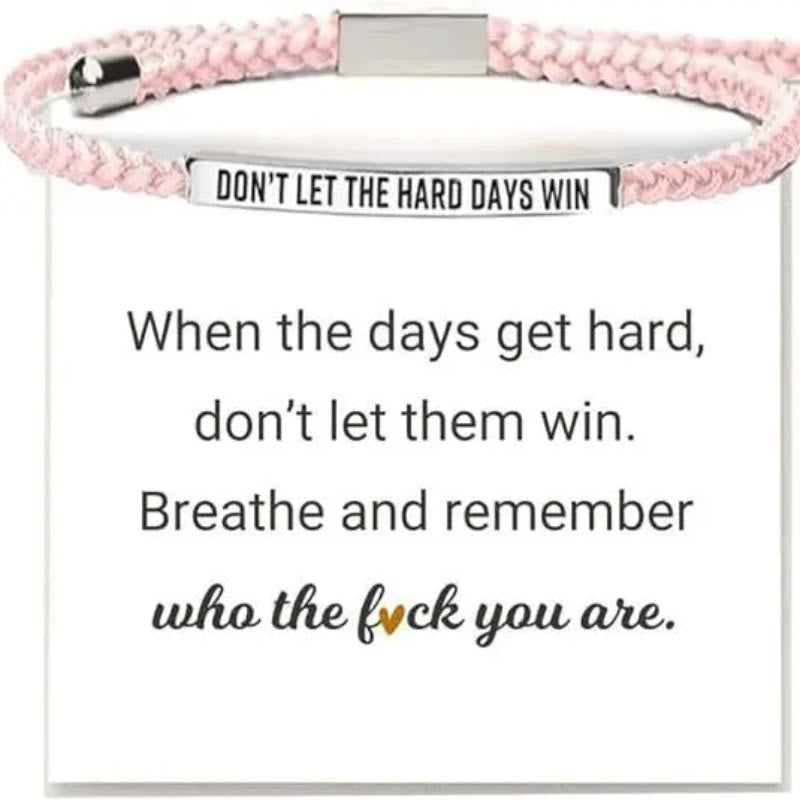 FuAttract Don't Let The Hard Days Win Stainless Steel Engraved Tube Braided Courage Bracelet - Silver + Pink - image 7