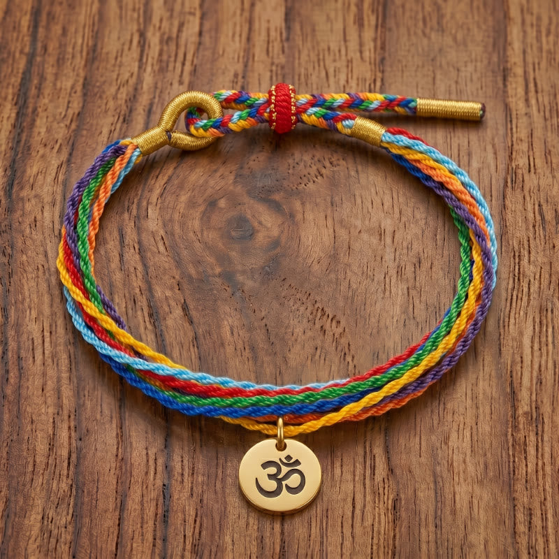 FuAttract Alignment Harmony & Growth 7 Chakra OM Pendant Colorful Braided Bracelet - Multicolor - image 0