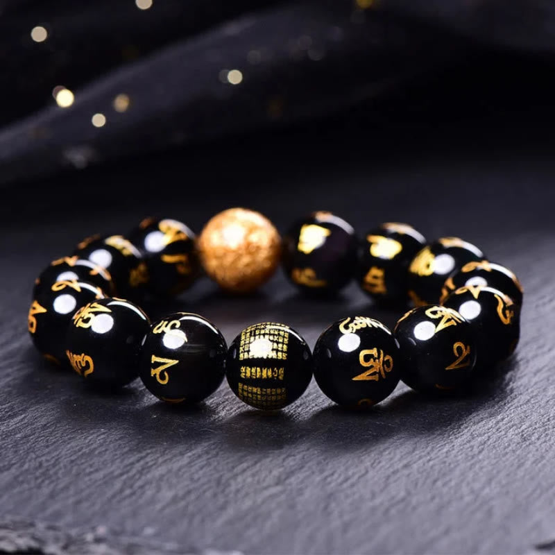 FuAttract Protection Guardian & Buddhist Blessings Gold Foil Om Mani Mantra Black Onyx Energy Bracelet - image 7