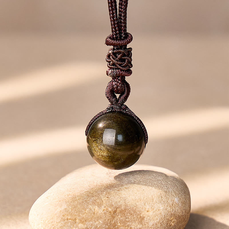 FuAttract Protection Prosperity & Luck Golden Obsidian Fortune Pendant Necklace - 18mm - image 0