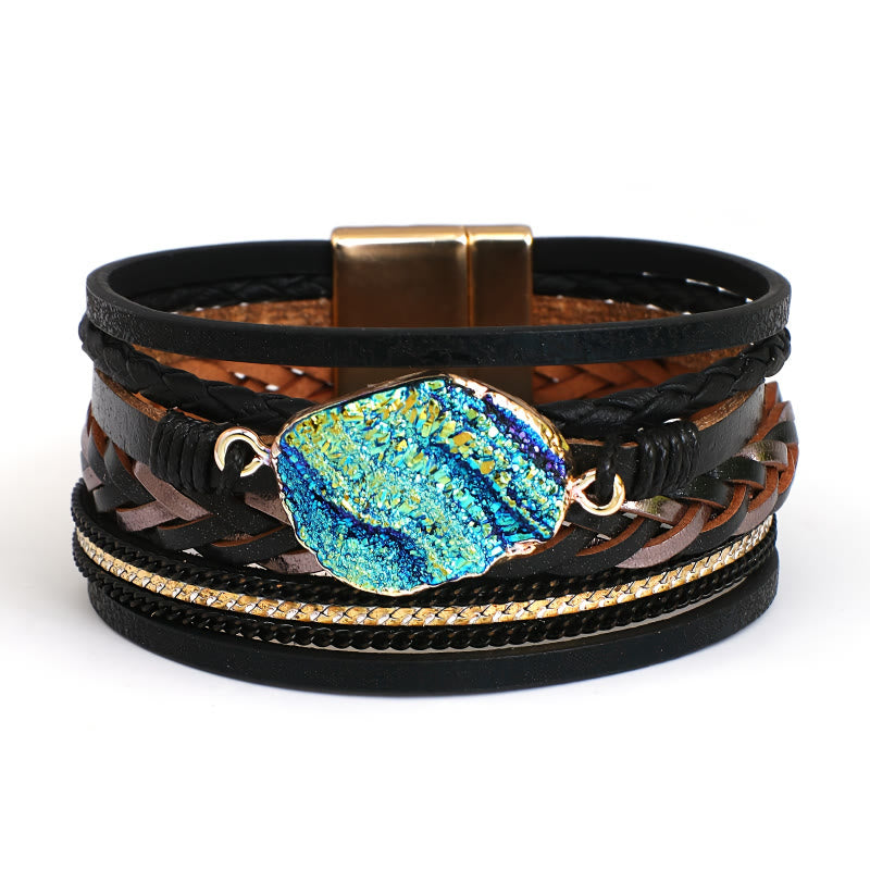 FuAttract Freedom Confidence & Harmony Bohemian Multi Layer Leather Bracelet With Colorful Resin Stones - Black - image 14
