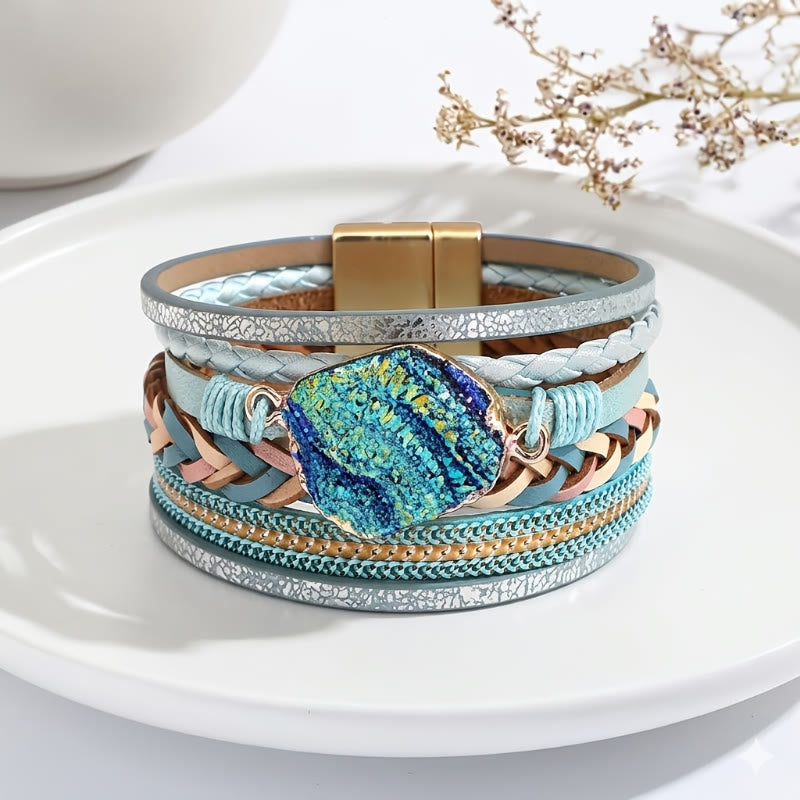 FuAttract Freedom Confidence & Harmony Bohemian Multi Layer Leather Bracelet With Colorful Resin Stones - image 2