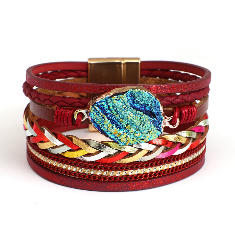 FuAttract Freedom Confidence & Harmony Bohemian Multi Layer Leather Bracelet With Colorful Resin Stones - Red - image 9