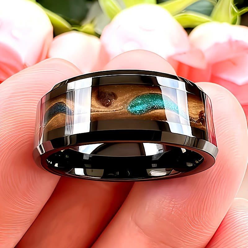 FuAttract Protection Strength & Transformation Black Stainless Steel Flowing Sand Pattern Ring - image 2