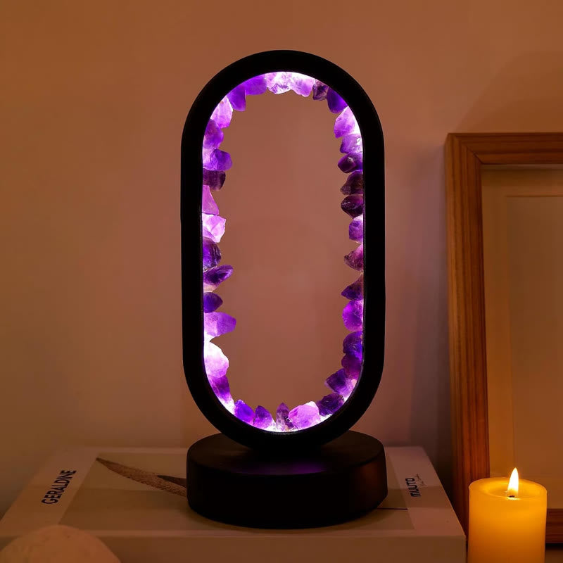 FuAttract Serenity Harmony & Spiritual Energy Amethyst Crystal Flower Cluster Oval Night Lamp for Bedroom Bedside - Black - image 0