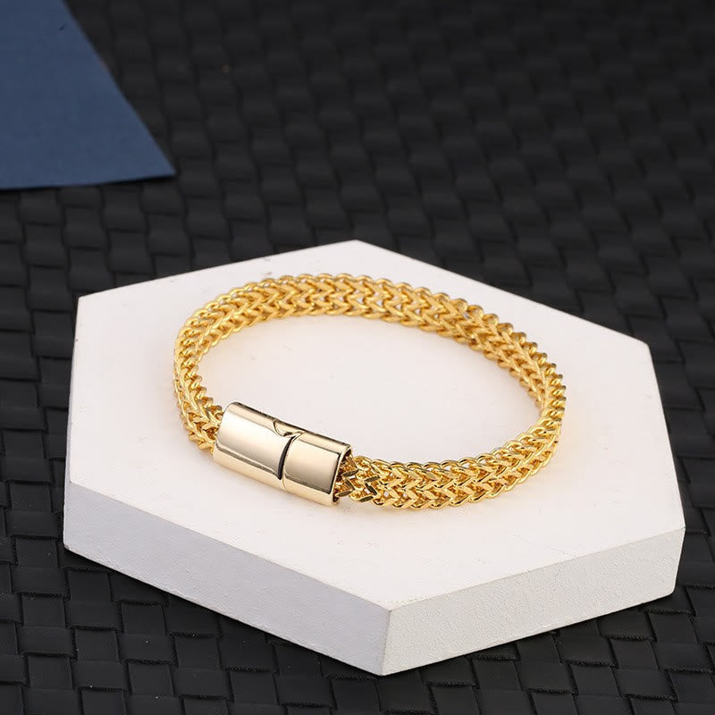FREE Today: Strength Stability & Connection Woven Square Reversible Stainless Steel Bracelet - Golden - 23CM(5x10mm) - image 7