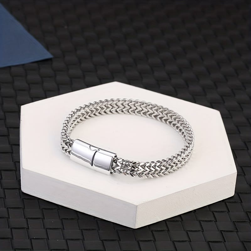 FREE Today: Strength Stability & Connection Woven Square Reversible Stainless Steel Bracelet - Silver - 23CM(5x10mm) - image 0