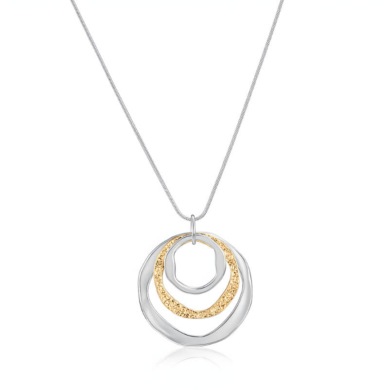 FuAttract Harmony Unity & Elegance Irregular Three Circle Eternal Connection Zinc Alloy Pendant Necklace - Sliver+Gold+Sliver - image 11