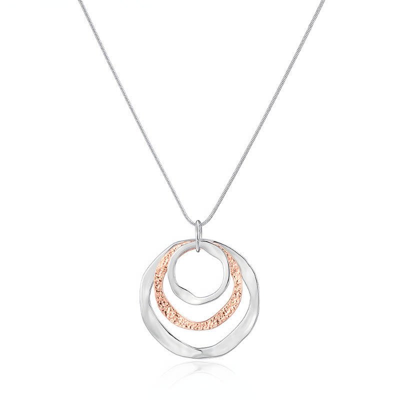 FuAttract Harmony Unity & Elegance Irregular Three Circle Eternal Connection Zinc Alloy Pendant Necklace - Sliver+Rose Gold+Sliver - image 12