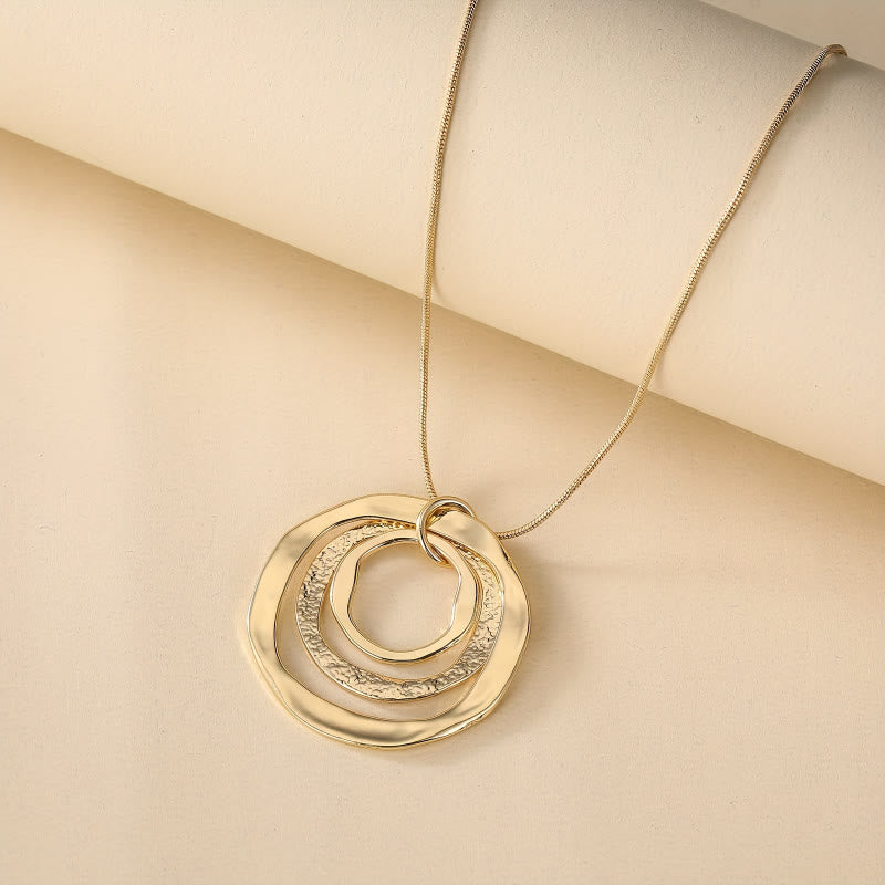 FuAttract Harmony Unity & Elegance Irregular Three Circle Eternal Connection Zinc Alloy Pendant Necklace - Golden - image 0
