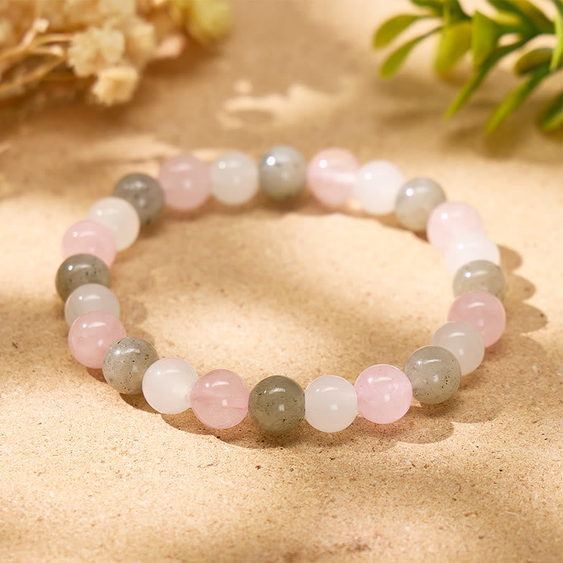 FuAttract Love & Harmony Natural Rose Quartz Colorblock Crystal Beaded Bracelet - image 2