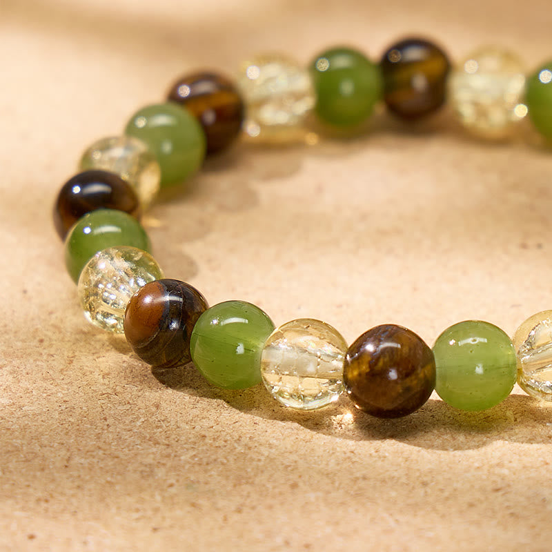 FuAttract Wealth Luck & Confidence Natural Tiger Eye Green Agate Crackle Beaded Bracelet - image 5