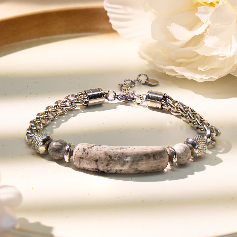 FuAttract Wisdom Luck & Harmony Vintage Turquoise Bridge Charm Stainless Steel Bracelet - Grey Jasper - image 12