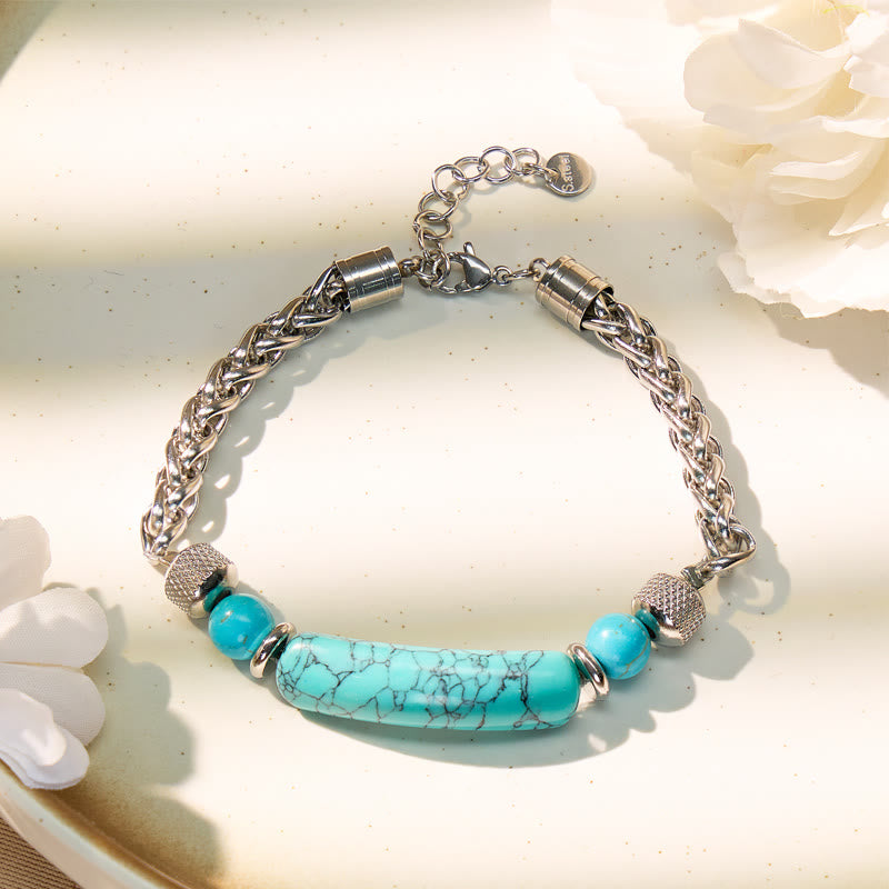 FuAttract Wisdom Luck & Harmony Vintage Turquoise Bridge Charm Stainless Steel Bracelet - image 2