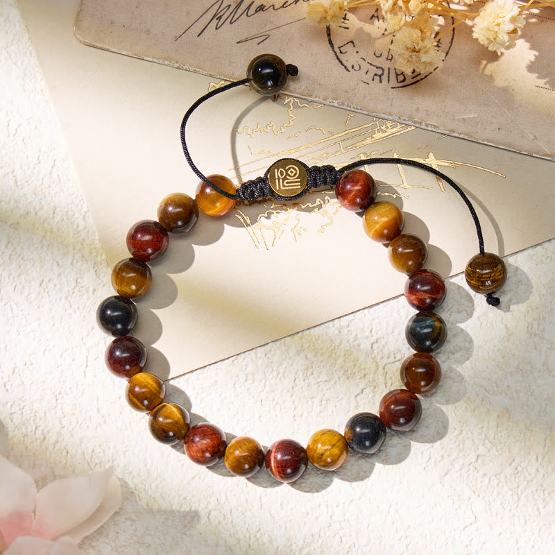 FuAttract Confidence Strength & Protection Tri-Color Tiger's Eye Adjustable Macrame Bracelet - image 2