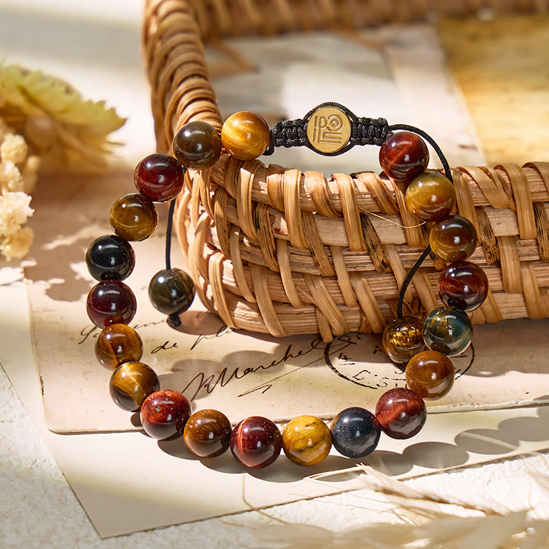 FuAttract Confidence Strength & Protection Tri-Color Tiger's Eye Adjustable Macrame Bracelet - image 1