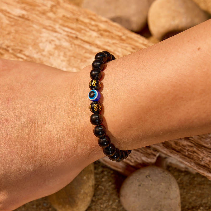 FuAttract Protection Clarity & Inner Strength Evil Eye Six Syllable Om Mani Mantra Black Onyx Bracelet - image 3