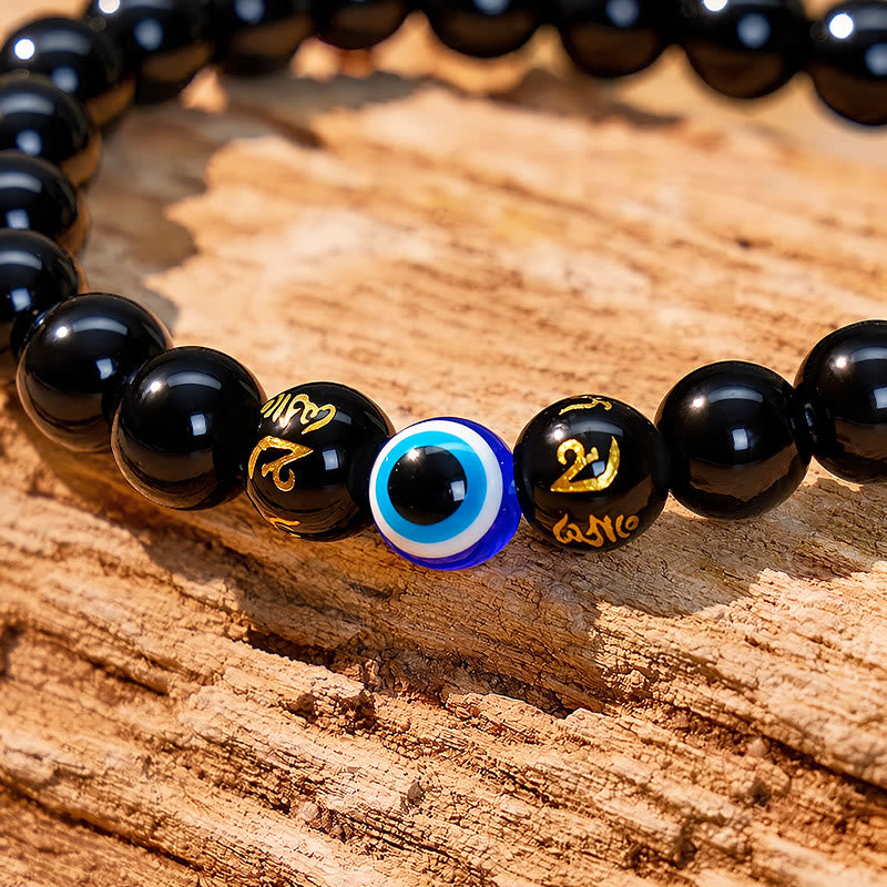 FuAttract Protection Clarity & Inner Strength Evil Eye Six Syllable Om Mani Mantra Black Onyx Bracelet - image 5