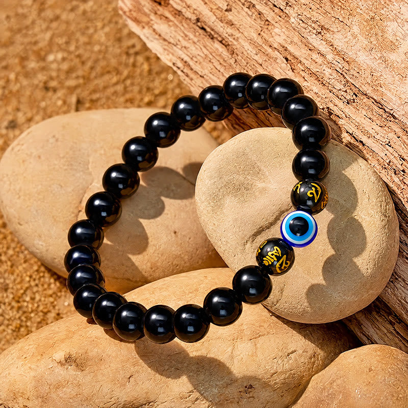FuAttract Protection Clarity & Inner Strength Evil Eye Six Syllable Om Mani Mantra Black Onyx Bracelet - image 2