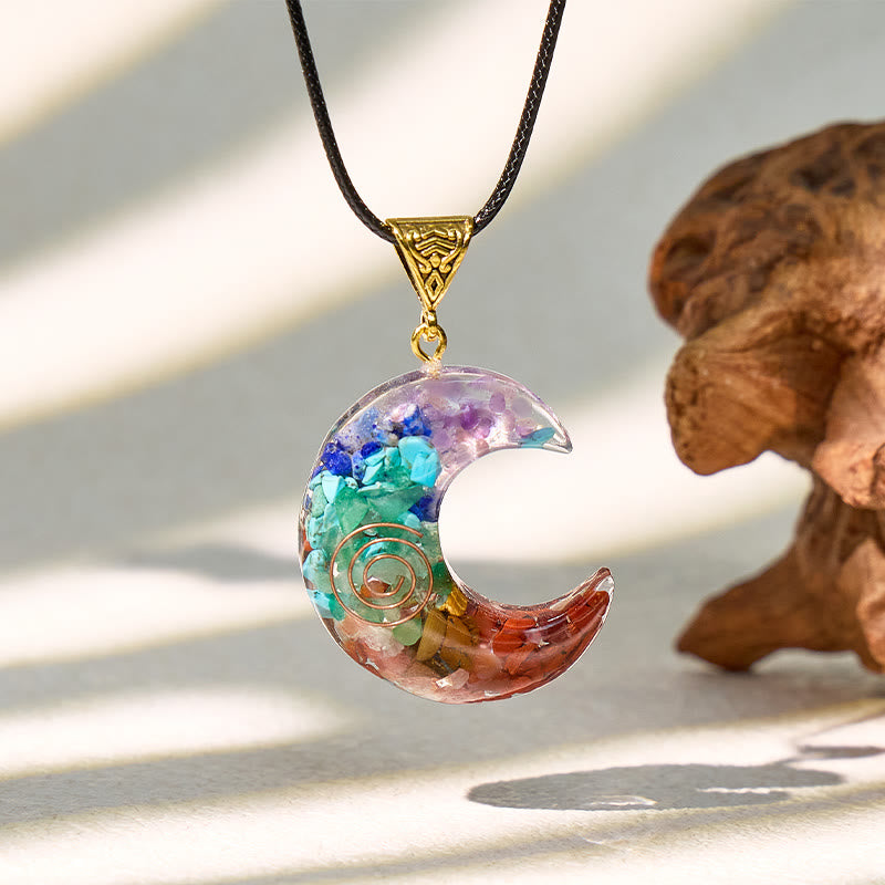 FuAttract Balance Harmony & Serenity Natural Rainbow Crystal Chips Pendant Necklace - Moon - image 11