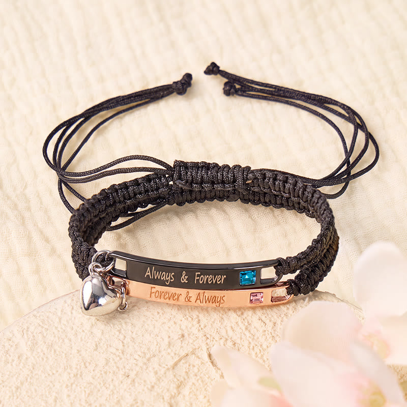 FuAttract Love Connection & Harmony Stainless Steel Engraved Plate Heart Link Braided Bracelet - image 1