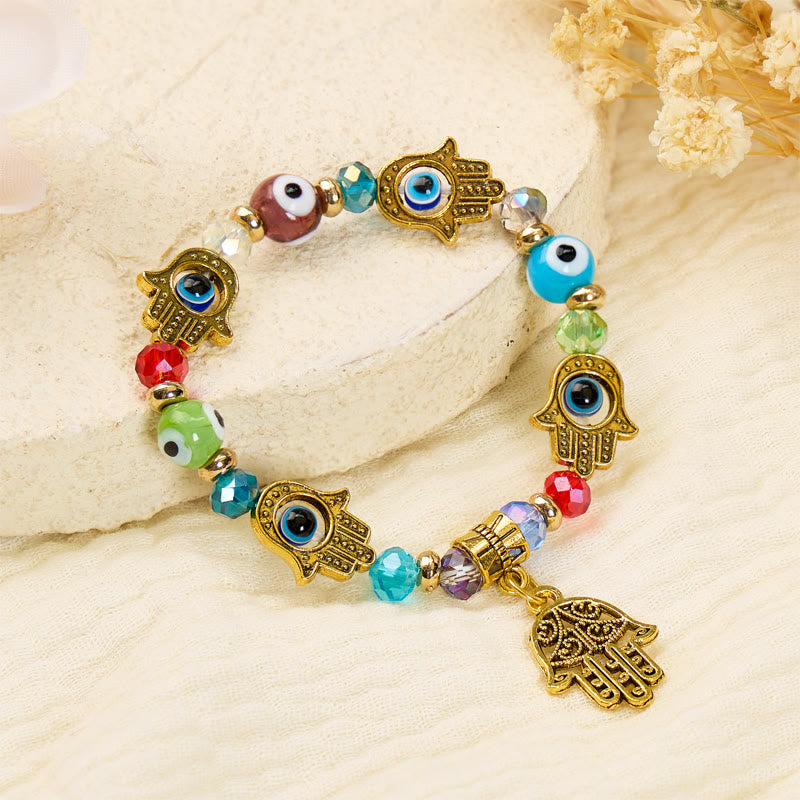 FuAttract Protection Strength & Fortune Evil Eye Hamsa Hand Colorful Glaze Beaded Bracelet - image 1