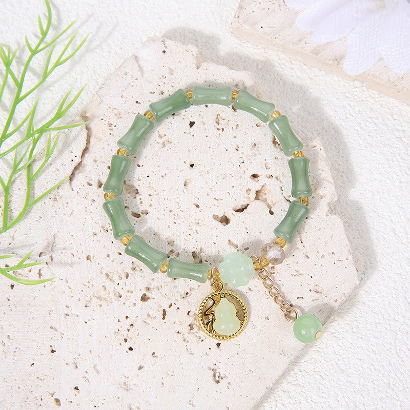 FuAttract Luck Prosperity & Growth Green Aventurine Peanut Four Leaf Clover Bamboo Bracelet - Calabash 2 - image 9