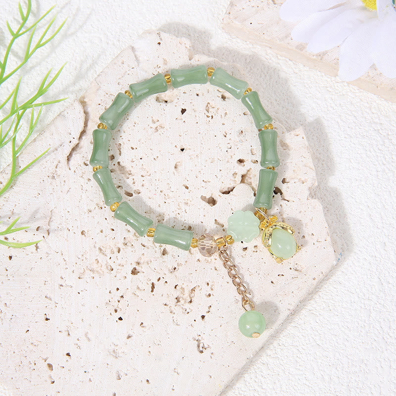 FuAttract Luck Prosperity & Growth Green Aventurine Peanut Four Leaf Clover Bamboo Bracelet - Teardrop - image 13