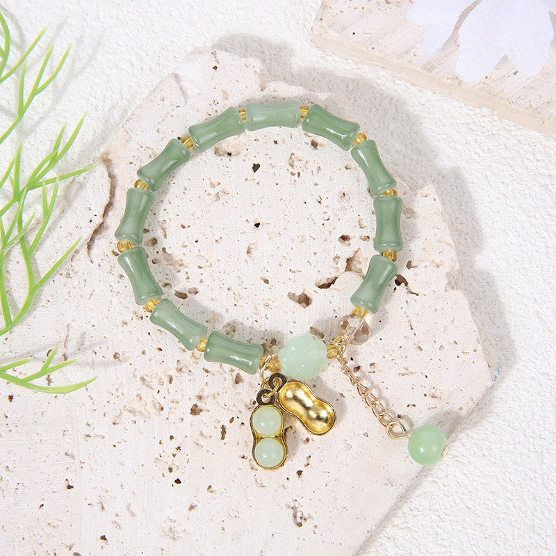FuAttract Luck Prosperity & Growth Green Aventurine Peanut Four Leaf Clover Bamboo Bracelet - Peanut 1 - image 0