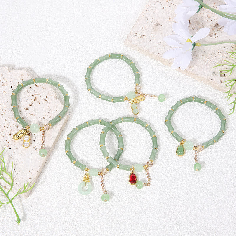 FuAttract Luck Prosperity & Growth Green Aventurine Peanut Four Leaf Clover Bamboo Bracelet - image 1