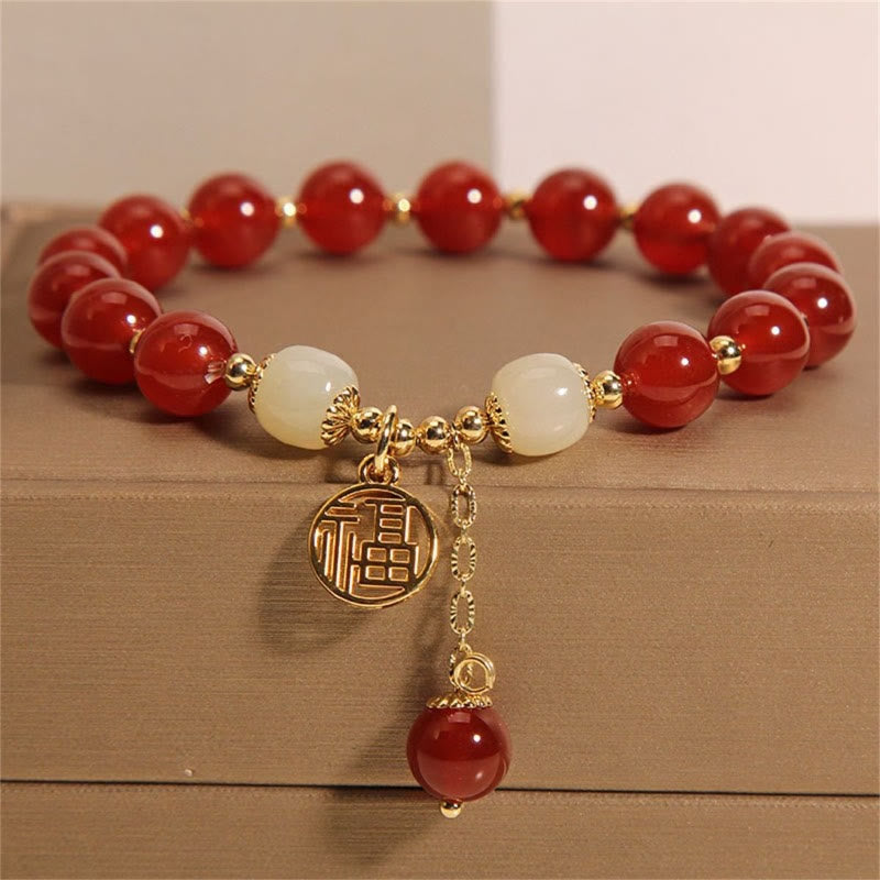 FuAttract Fortune Protection & Prosperity Vintage Red Agate Fu Character Charm Lucky Bracelet - image 1