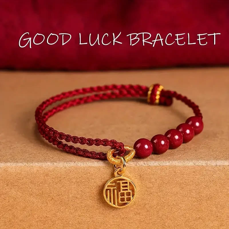 FuAttract Protection Fortune & Blessing Cinnabar Fu Character Pendant Braided Bracelet - Adjustale - image 0