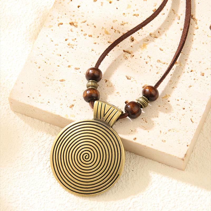 FREE Today: Grounding Harmony & Confidence Vintage Round Pendant Wood Beaded Necklace - Thread - Antique Bronze + Brown Beads - image 6
