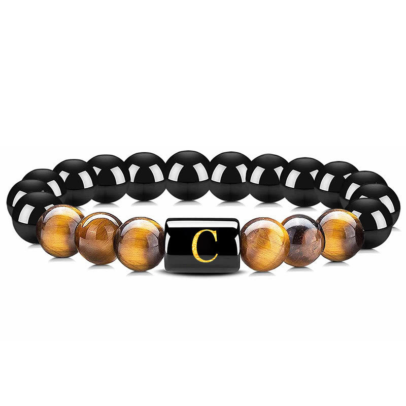 FuAttract Confidence Focus & Identity 26 Letters Tiger's Eye Black Onyx Beaded Bracelet - C - image 5
