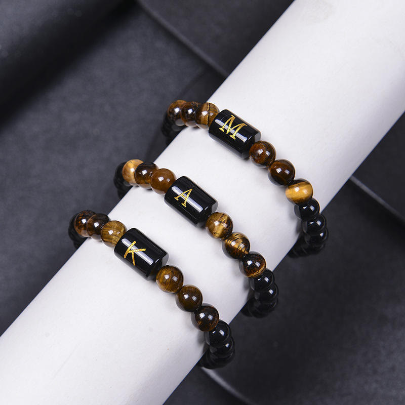 FuAttract Confidence Focus & Identity 26 Letters Tiger's Eye Black Onyx Beaded Bracelet - image 2