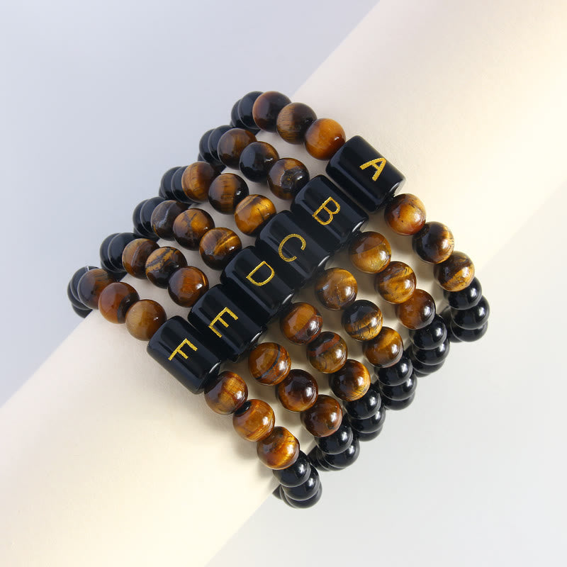 FuAttract Confidence Focus & Identity 26 Letters Tiger's Eye Black Onyx Beaded Bracelet - image 0