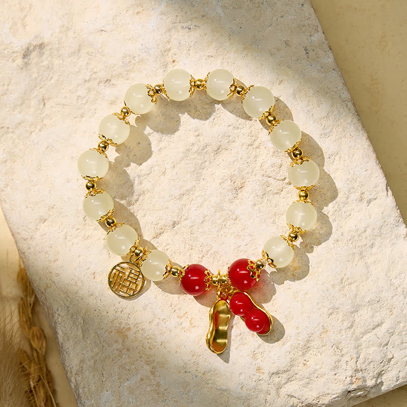 FuAttract Fortune Wealth & Harmony Fu Charm Peanut Pendant Green Glaze Beaded Gold Beads Bracelet - Red Peanut 1 - image 8