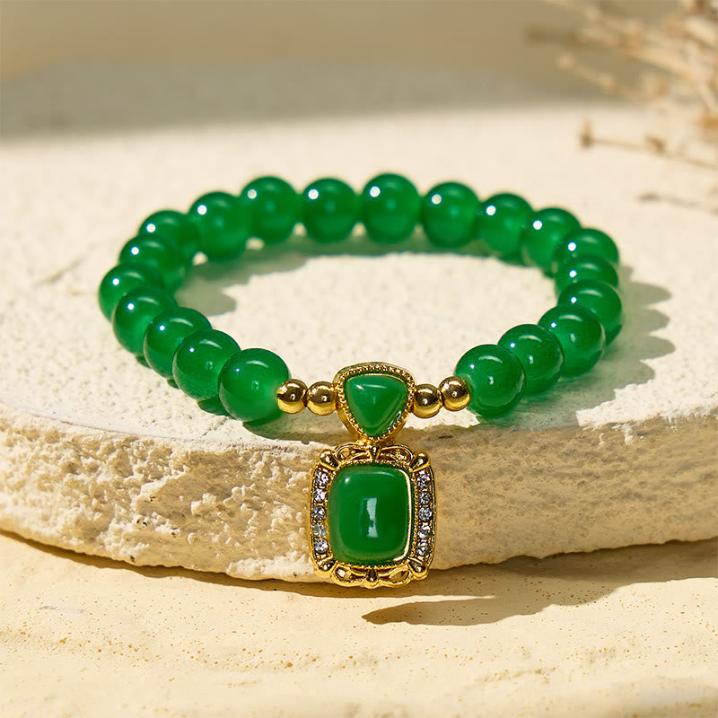 FREE Today: Success Confidence & Prosperity Square Pendant Rising Sun Glaze Beaded Bracelet - Green - image 0