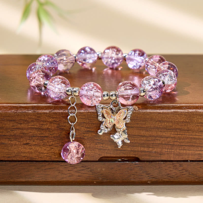 FuAttract Love & Harmony Blue Glaze Beads Butterfly Charm Bracelet - Purple Red - image 12