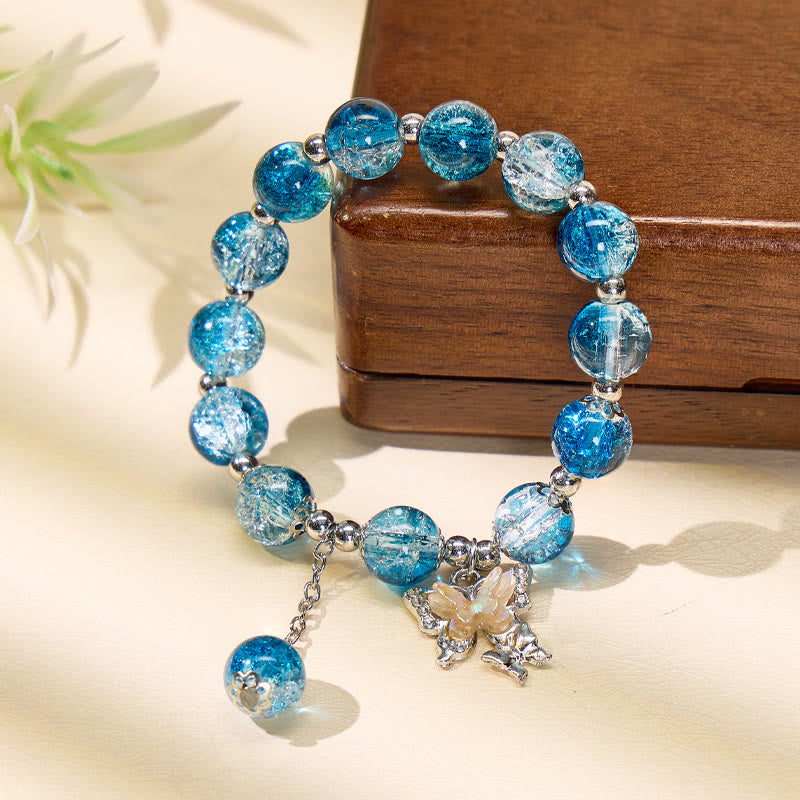 FuAttract Love & Harmony Blue Glaze Beads Butterfly Charm Bracelet - image 1