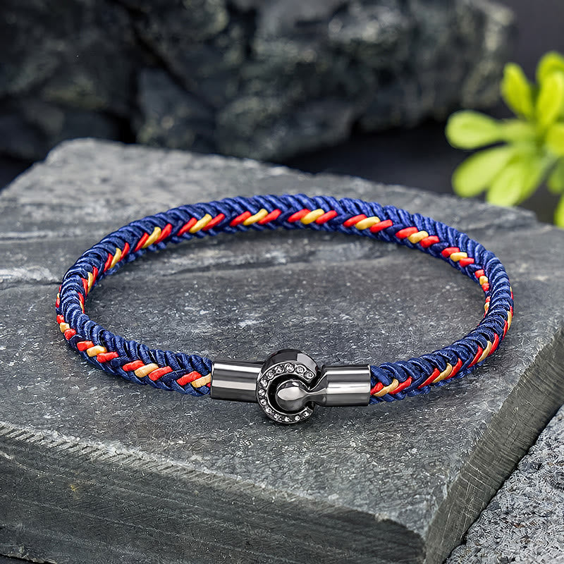 FuAttract Luck Harmony & Traditional Blessings Five Color Cord Stainless Steel Magnetic Clasp Bracelet - Blue - image 0