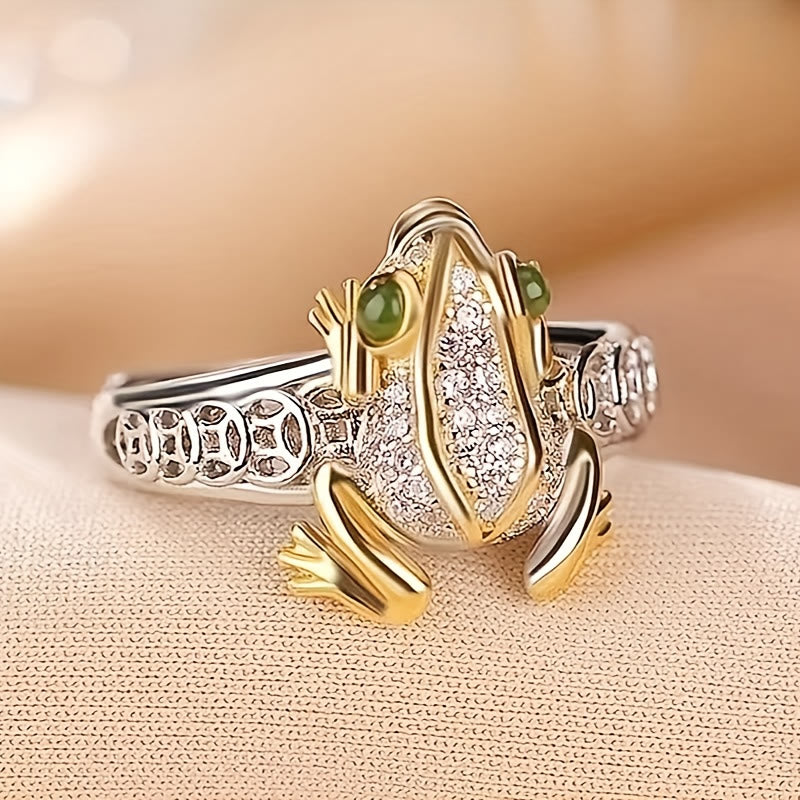 FuAtrract Wealth Success Prosperity Zinc Alloy Zircon Golden Toad Coin Ring - US 12 - image 0