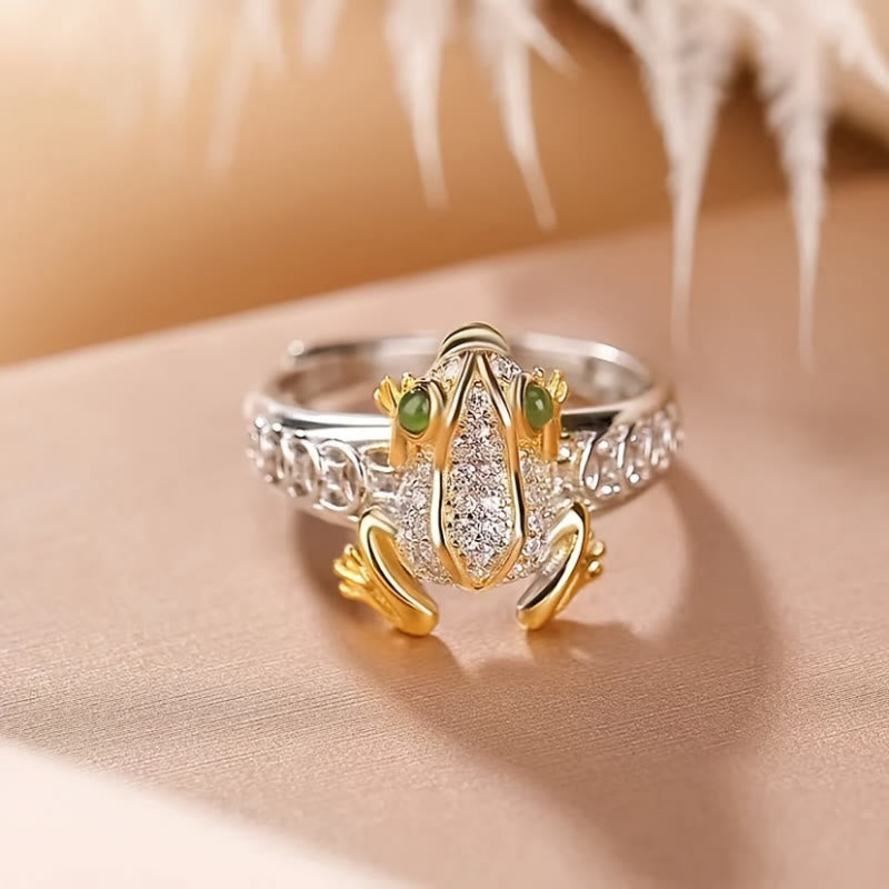 FuAtrract Wealth Success Prosperity Zinc Alloy Zircon Golden Toad Coin Ring - image 1