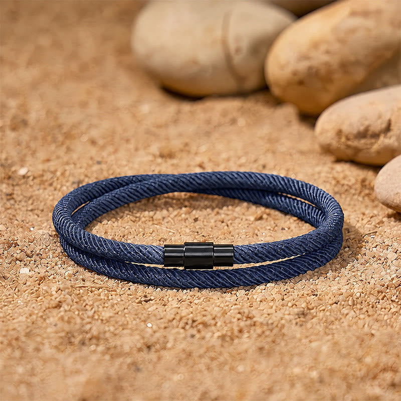 FuAttract Stability Strength & Calm Minimalist Braided Cord Double Layer Bracelet - Navy Blue - image 13