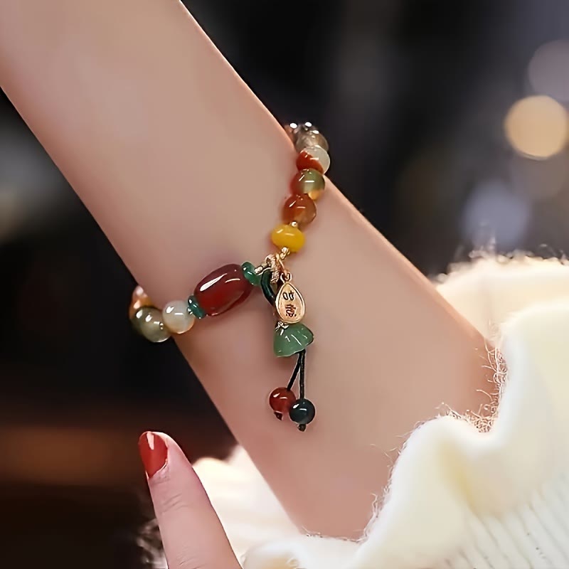 FuAttract Joy Creativity & Colorful Harmony Vintage Pompom Pendant Colorful Glaze Bead Bracelet - image 2