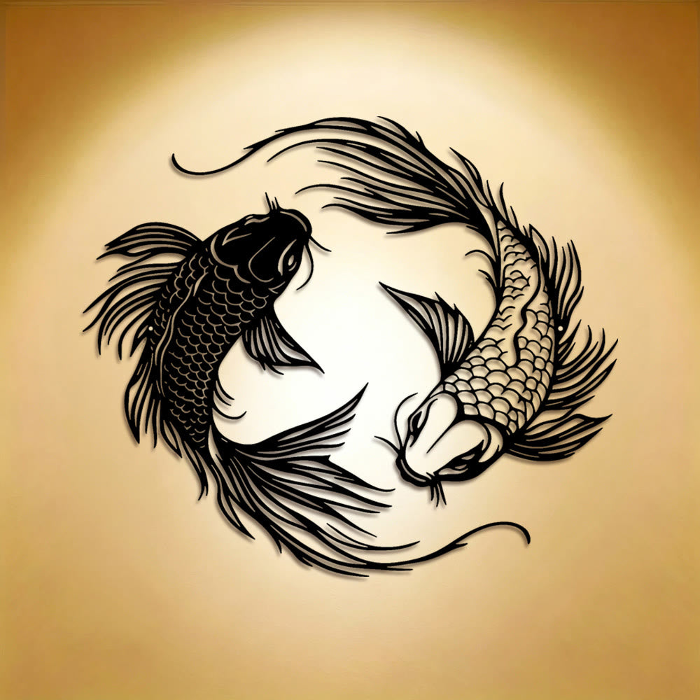 FuAttract Fortune Prosperity & Success Double Koi Fish Metal Wall Decor Home Art Decor - image 0