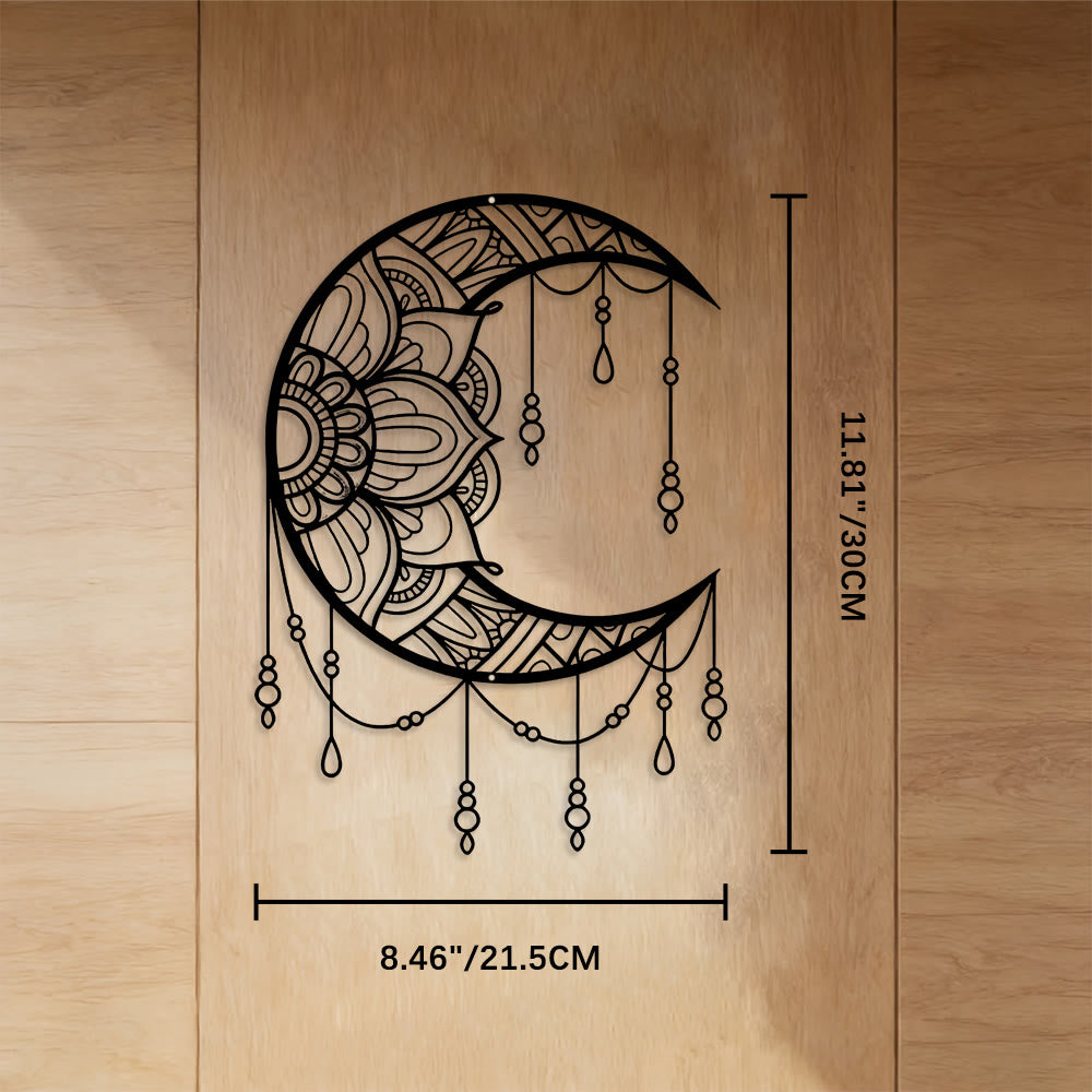 FuAttract Serenity Harmony & Mystic Crescent Moon Mandala Metal Wall Decor Home Art Decor - Black - 8.46"*11.81"*0.04"/21.5*30*0.1cm - image 2