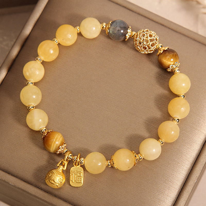 FuAttract Fortune Prosperity & Wealth Yellow Jade Pixiu Fu Character Bracelet - image 1